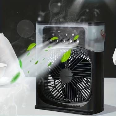 Ventilador Portátil 3 em 1: Mini Ar-Condicionado, Umidificador e Luz LED para Casa e Escritório